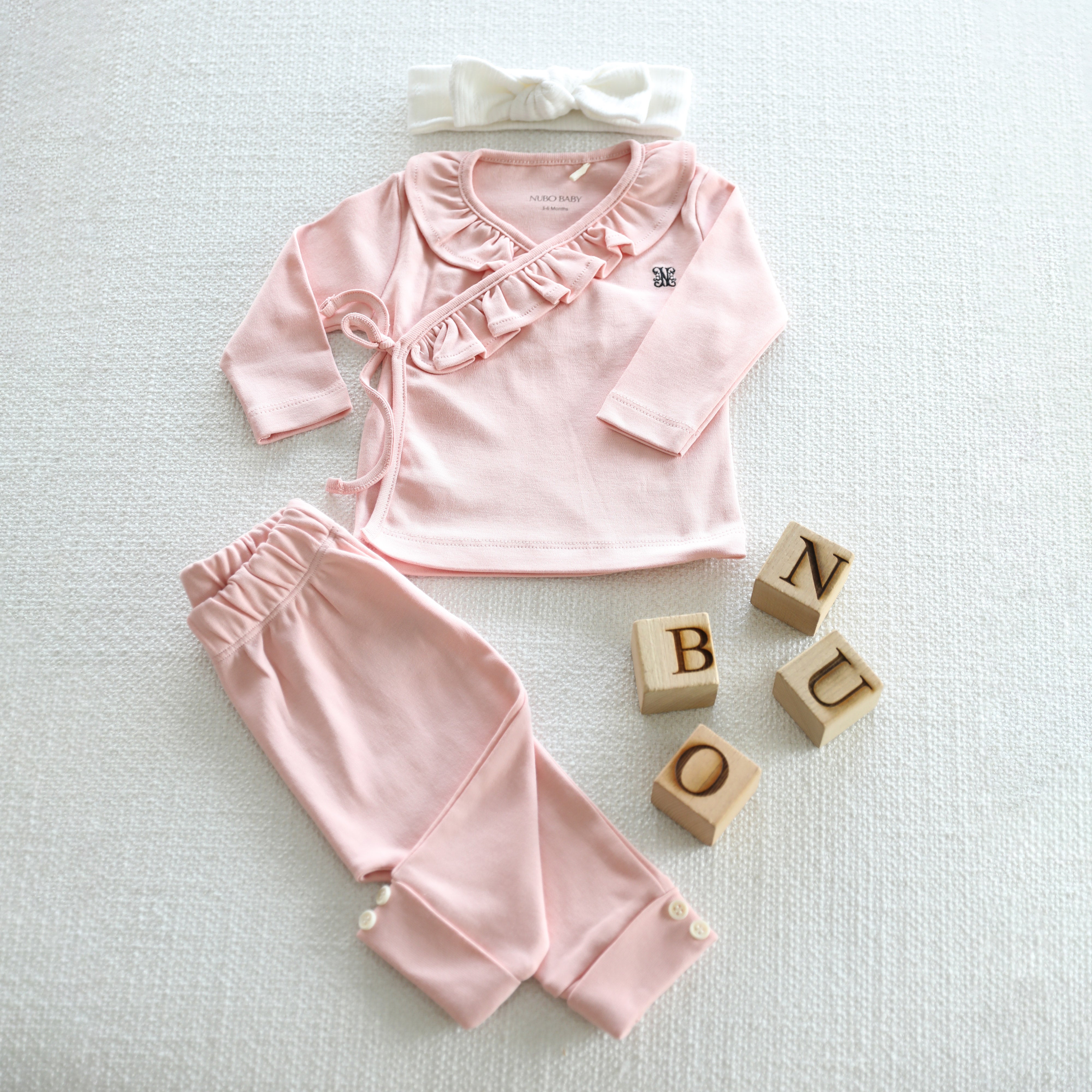 2- Piece Ruffled Wrap Blouse & Buttoned Hem Baby Legging Set