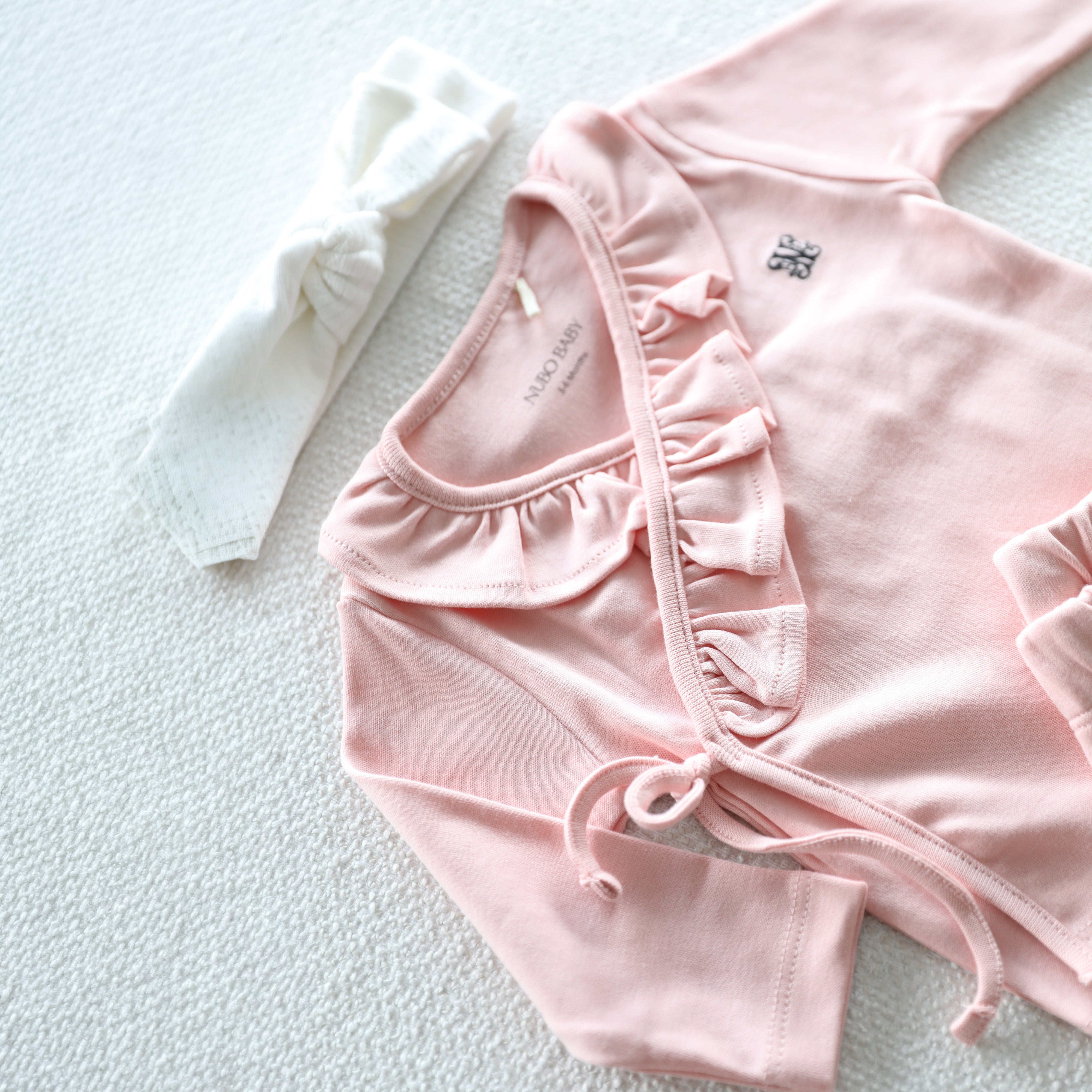 2- Piece Ruffled Wrap Blouse & Buttoned Hem Baby Legging Set