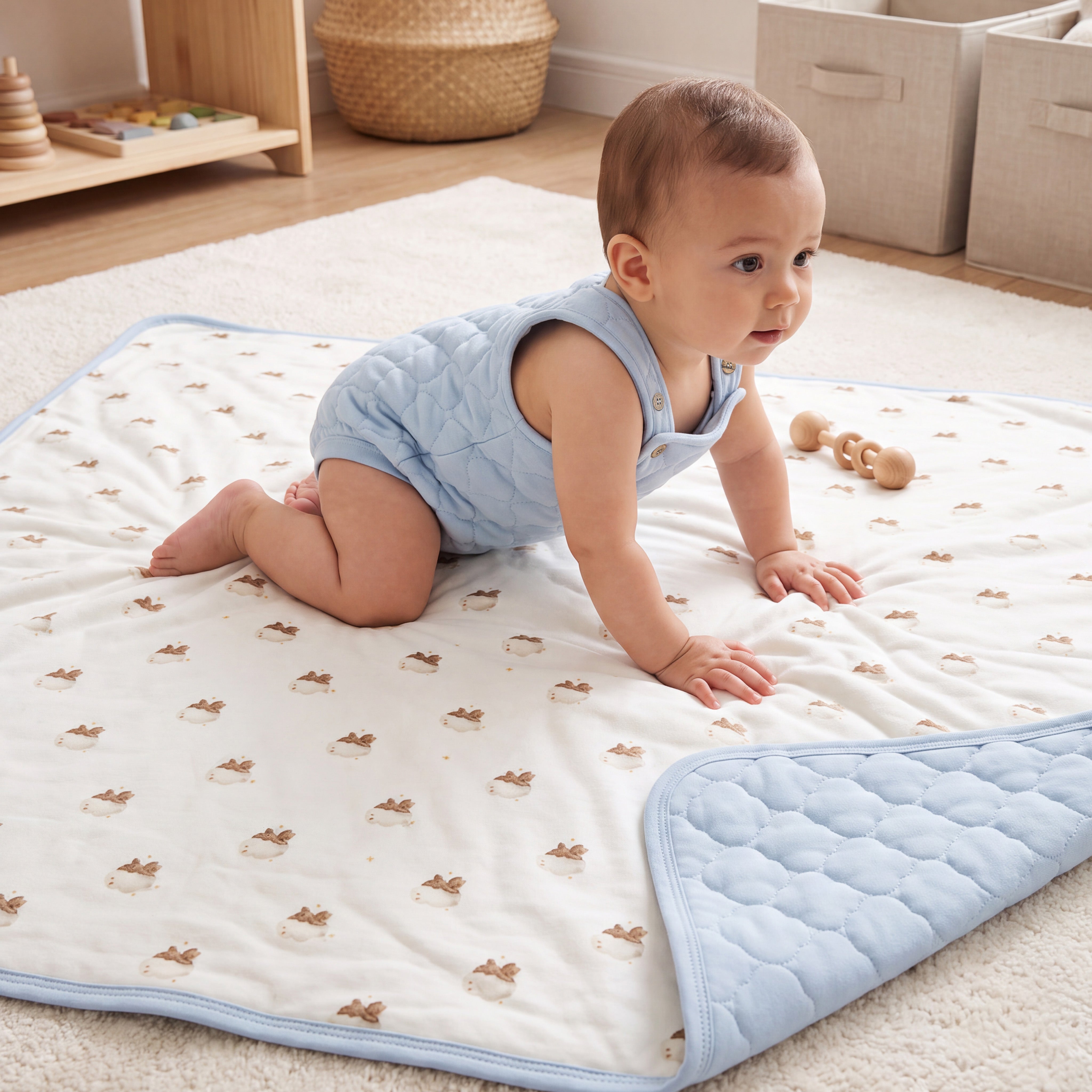 Quilted Teddy Print Baby Blanket