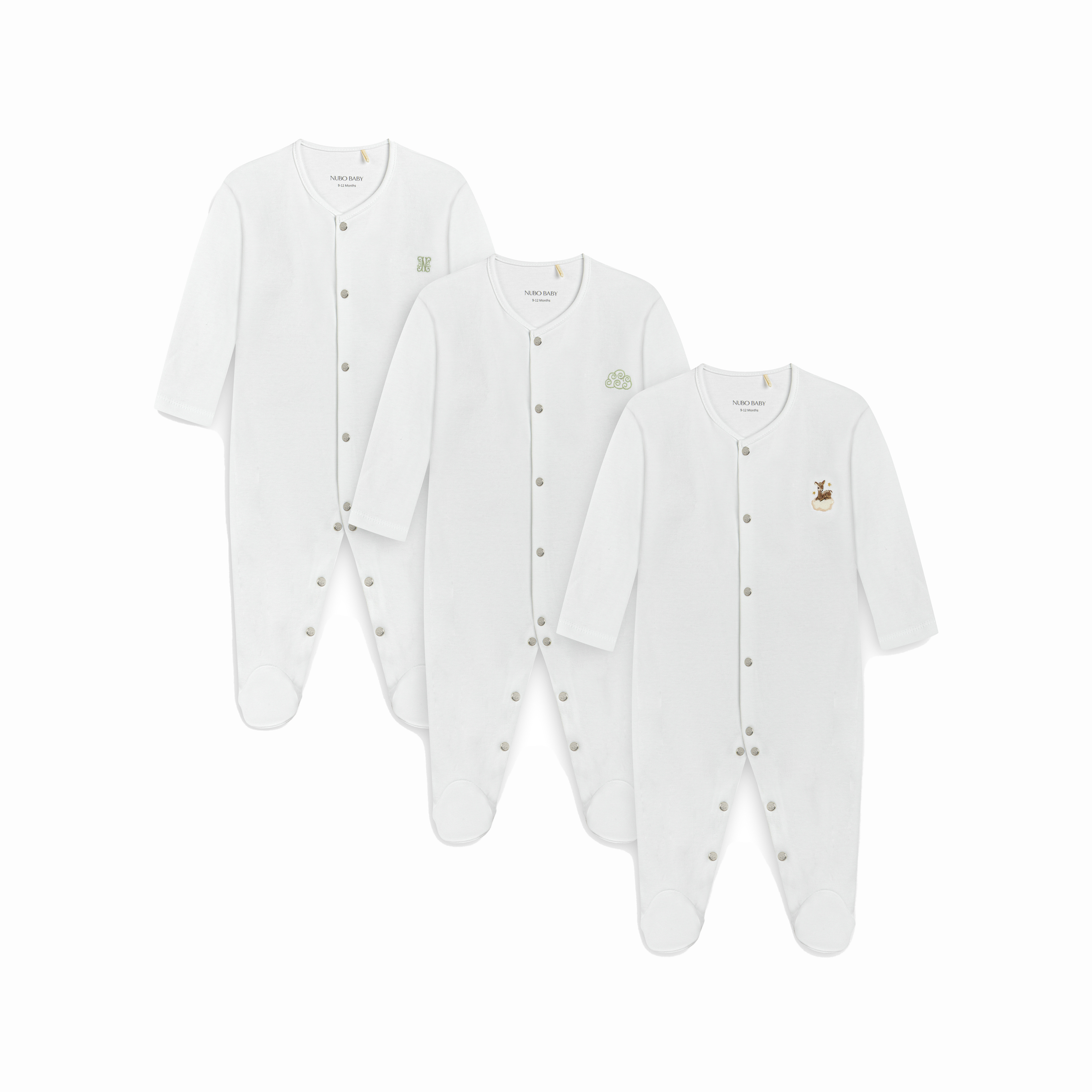 3-Piece Embroidered Pajama Jumpsuit Set (Monogram, Cloud, Deer)