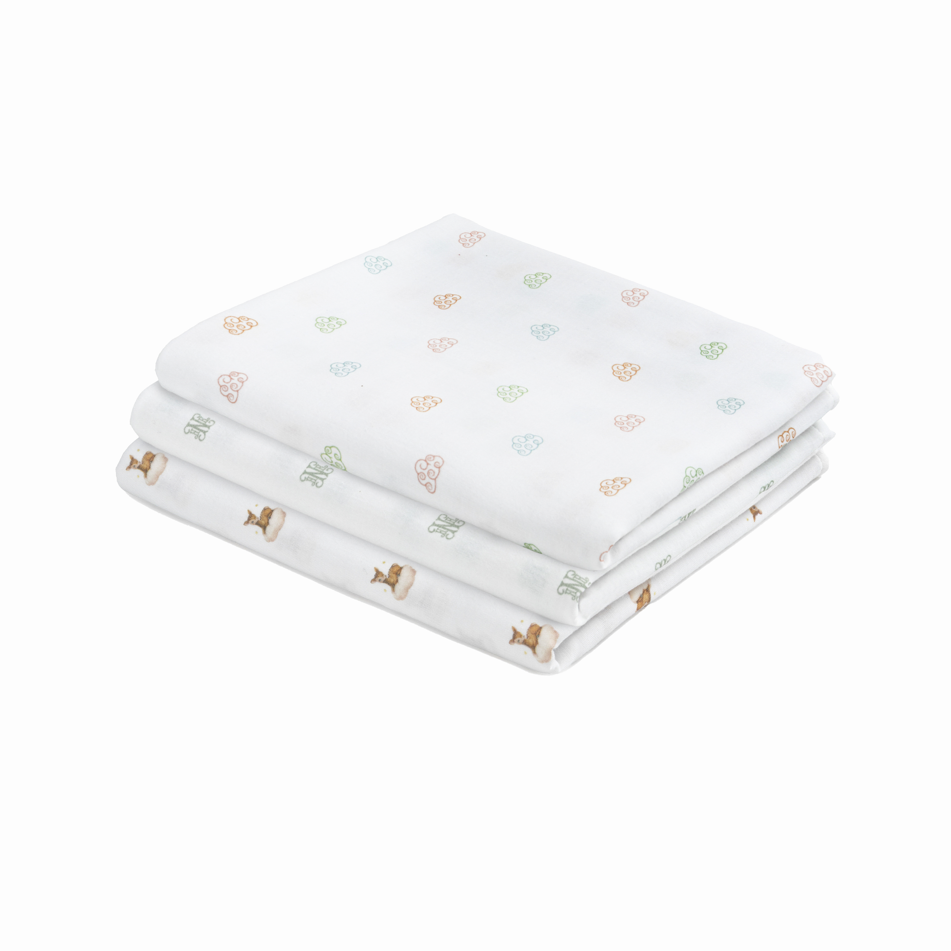 3-Piece Muslin Blanket Set (Monogram, Cloud, Deer)
