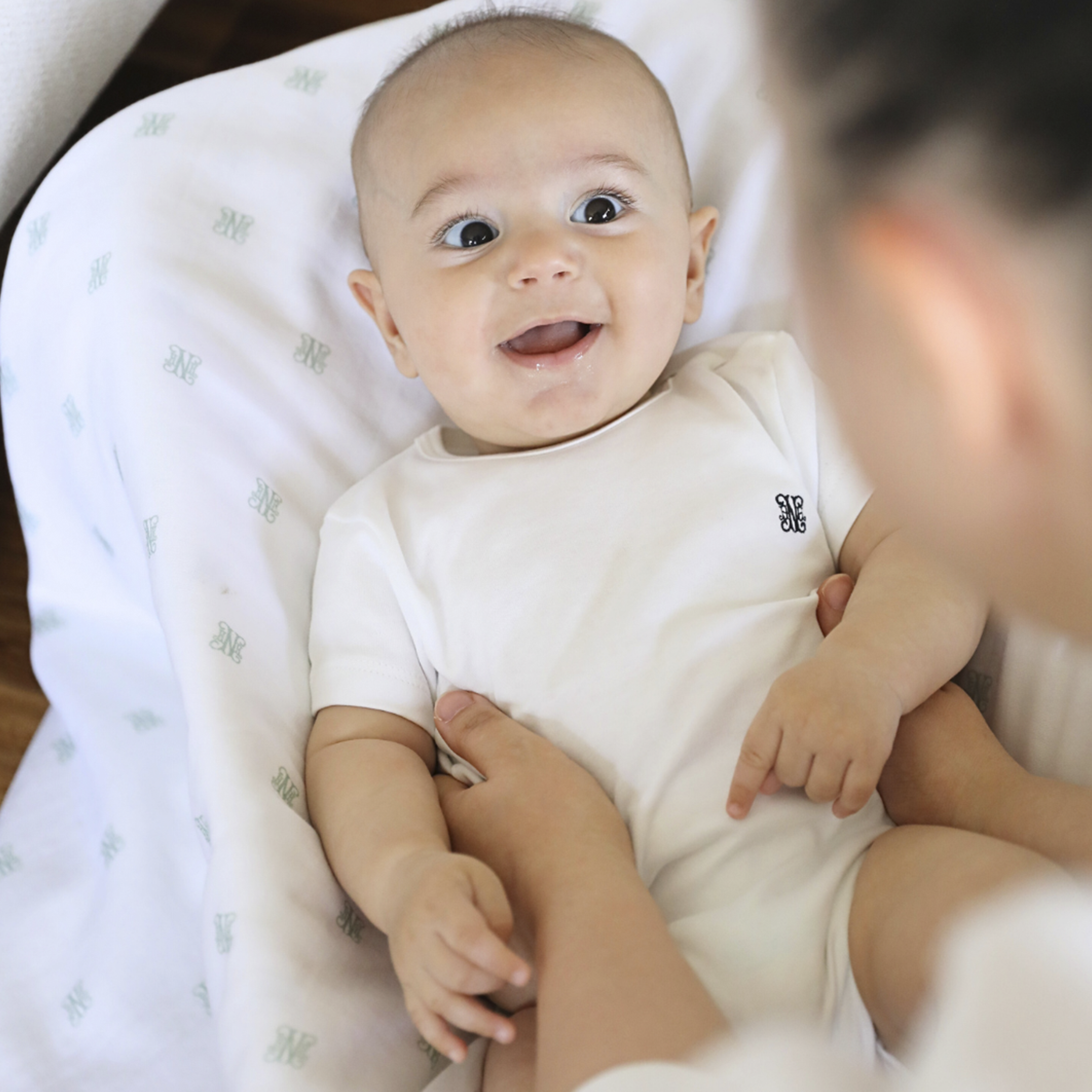 Short-Sleeved Monogram Embroidered Bodysuit