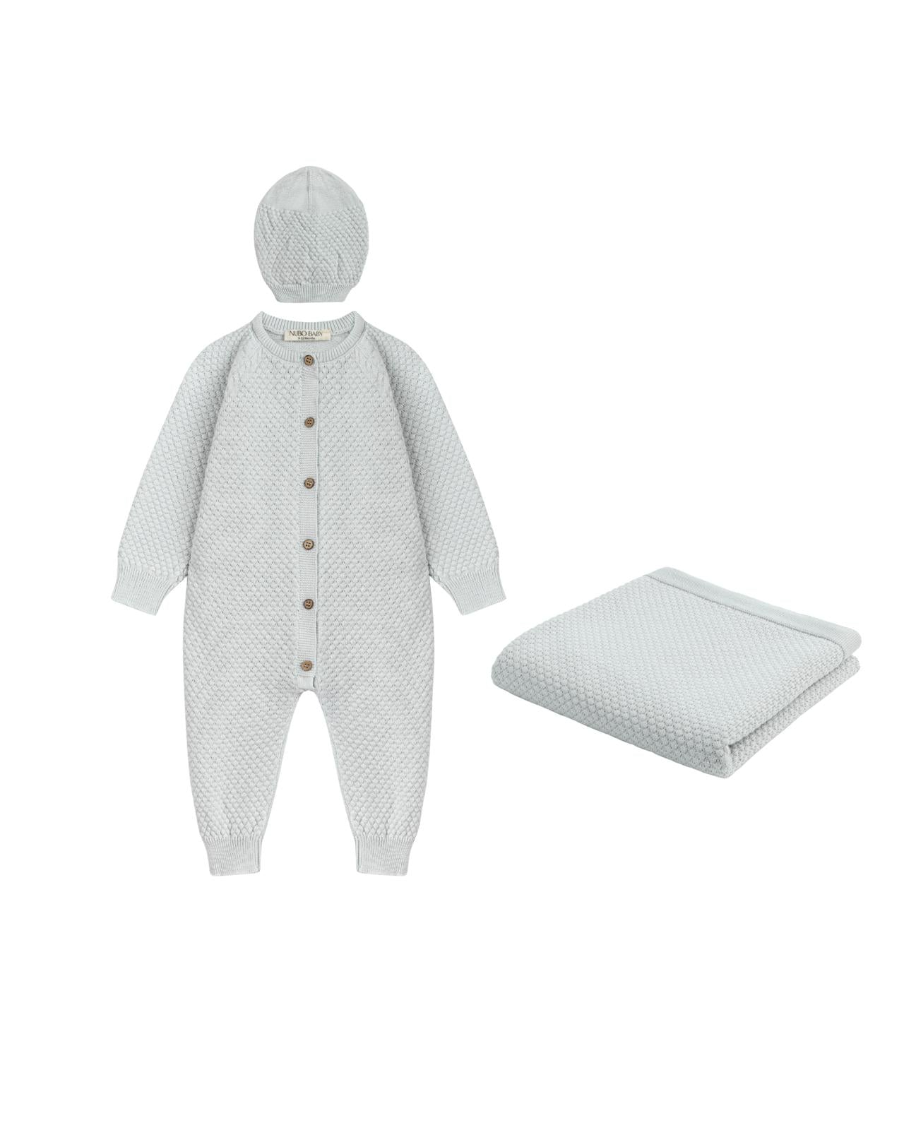 Blue Knit Jumpsuit & Blanket Set