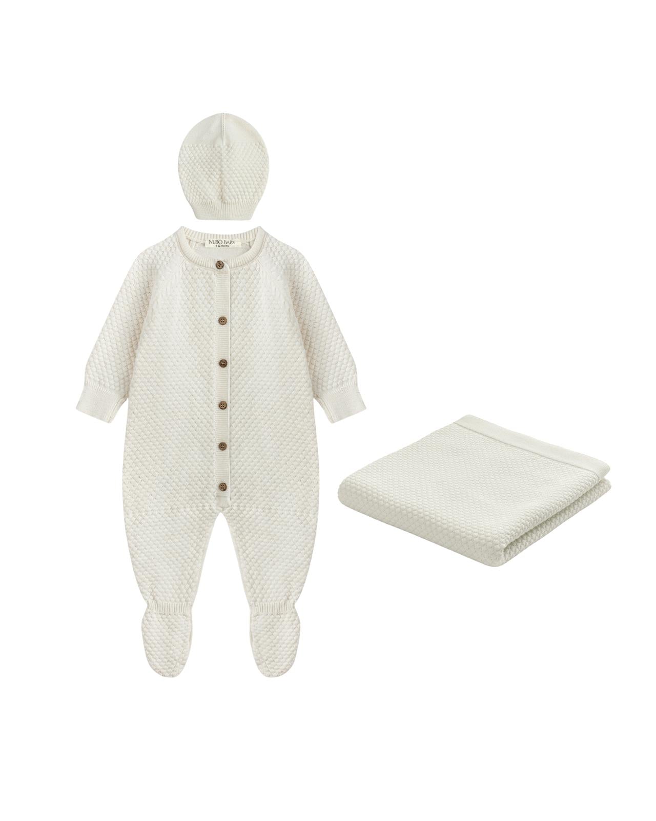 Ecru Knit Jumpsuit & Blanket Set