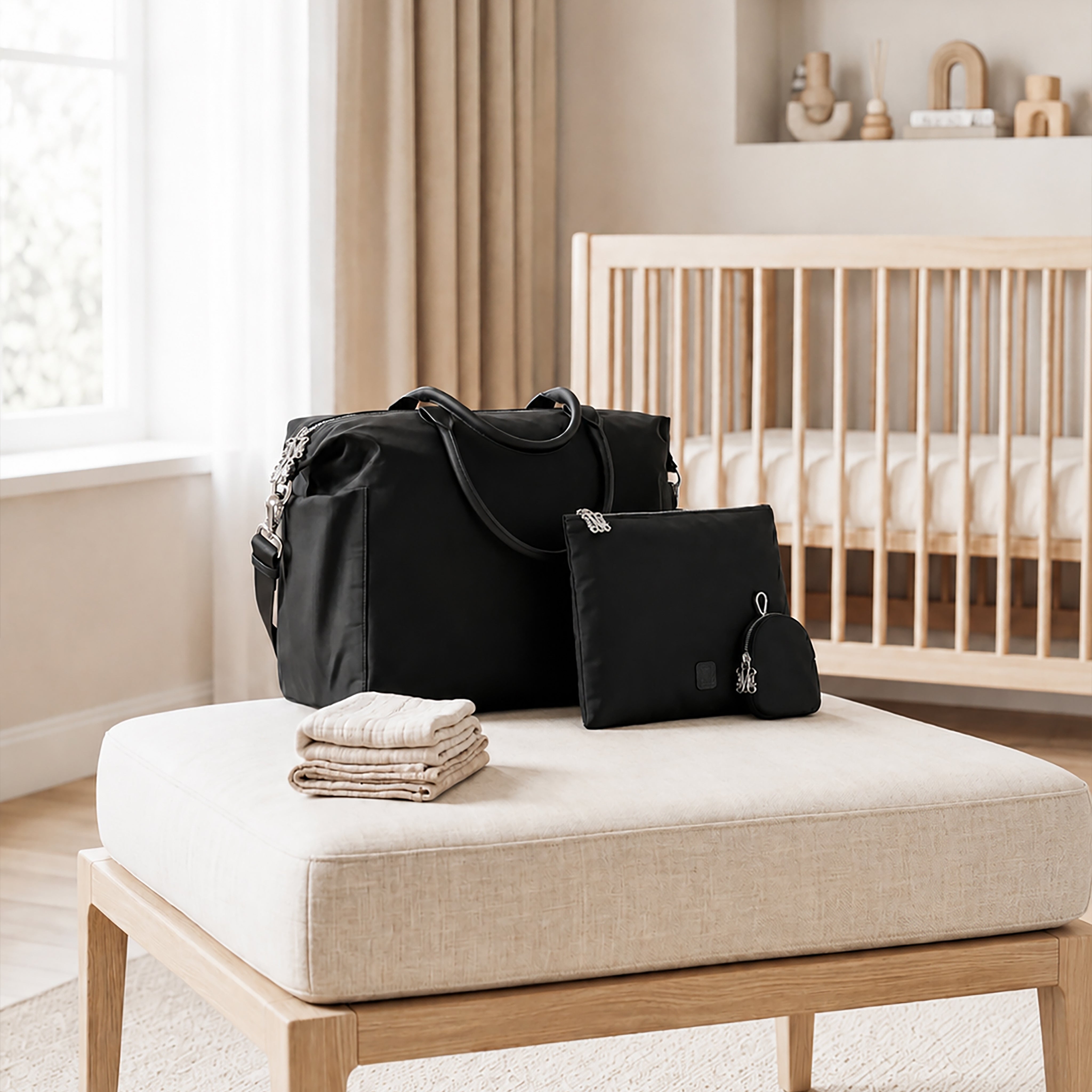 Monogram Black Diaper Bag Set