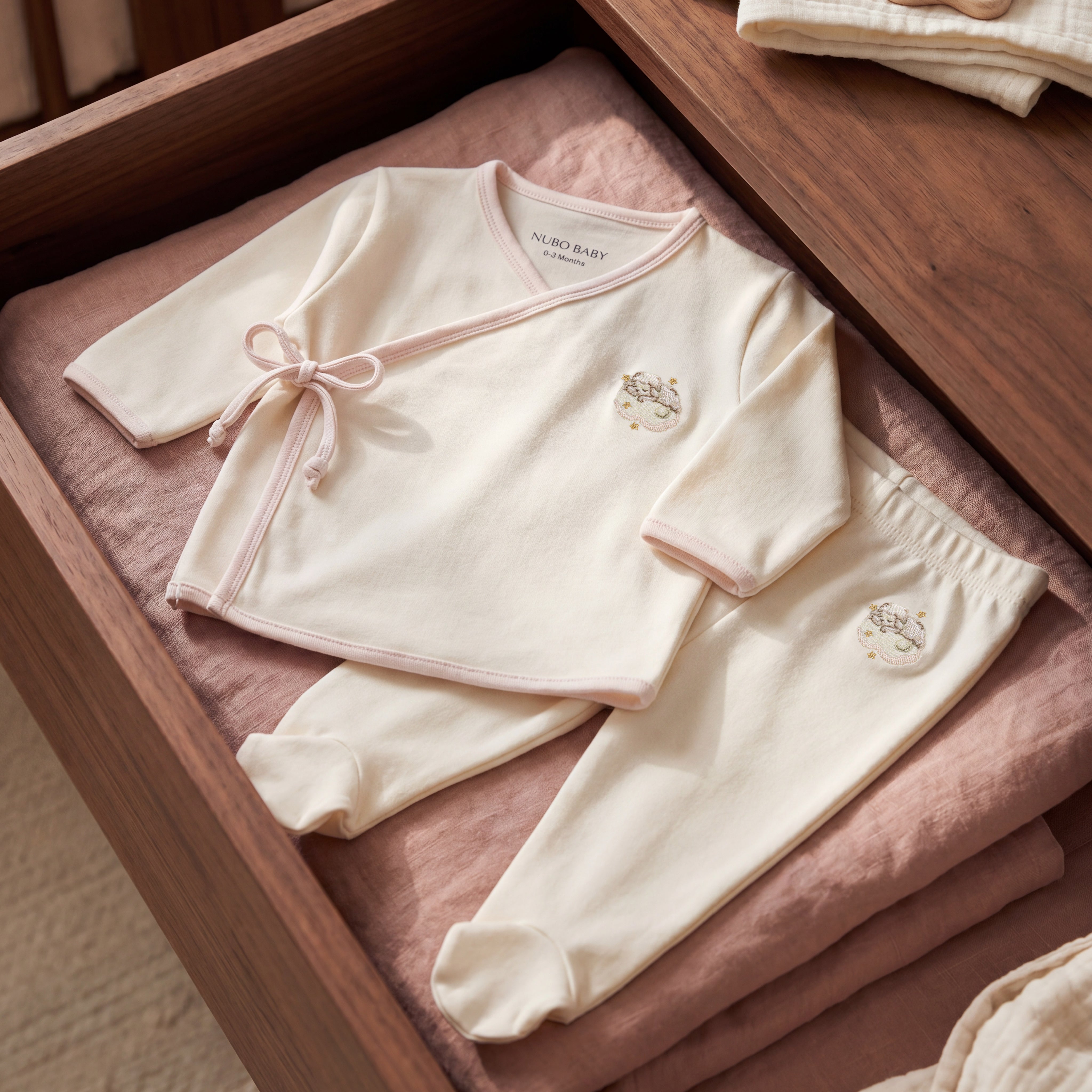 2-Piece Sheep Embroidered Blouse & Baby Legging Set