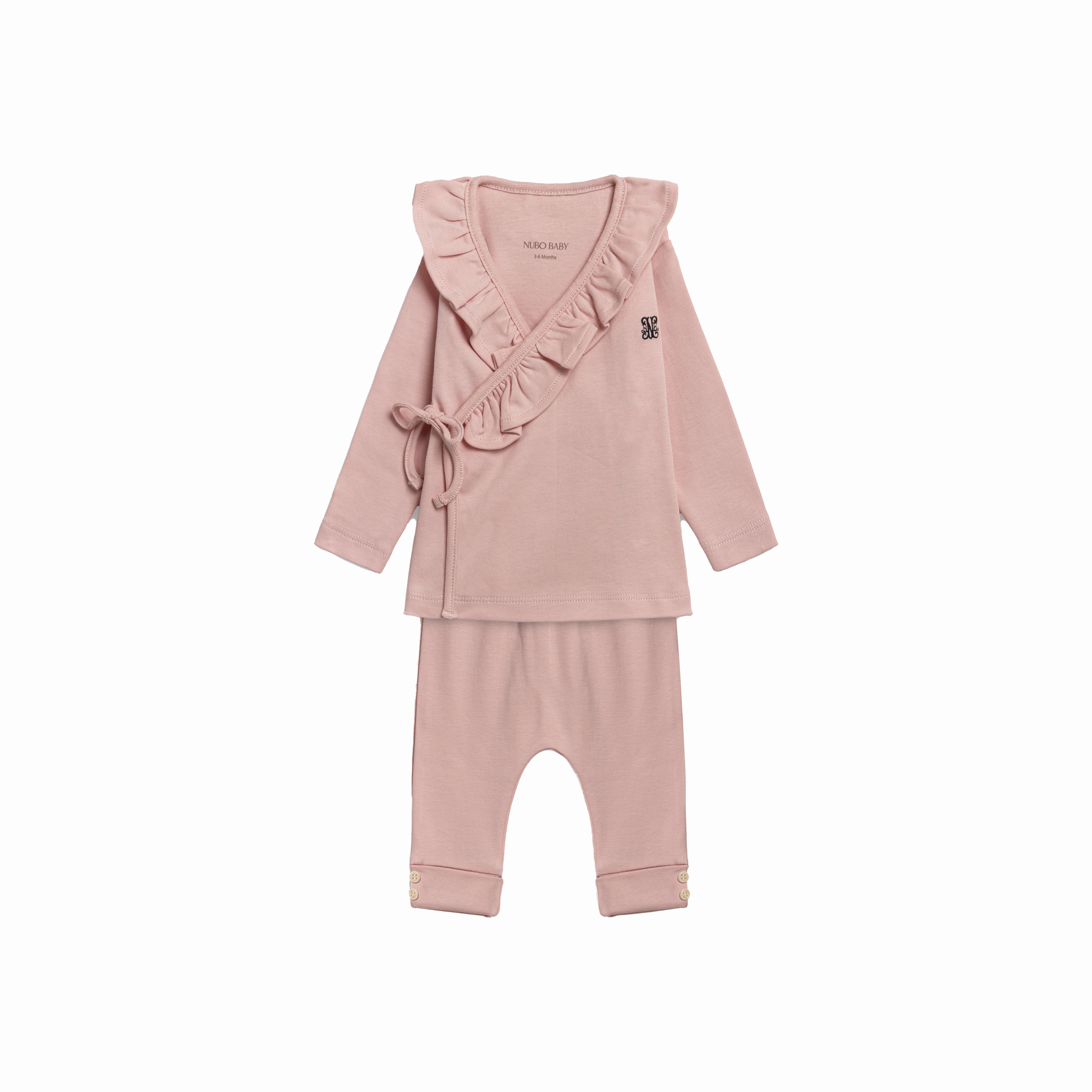 2- Piece Ruffled Wrap Blouse & Buttoned Hem Baby Legging Set